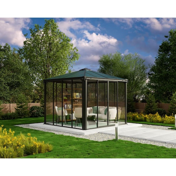 Ledro 10 ft. x 10 ft. Gray/Bronze Closed Hard Top Gazebo / Hot Tub Enclosure and Solarium
