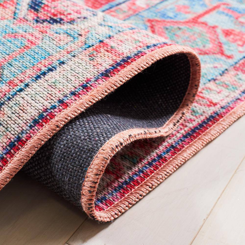 Serapi Light Blue and Red Rectangular Viscose Chenille Area Rug, 4' x 6'