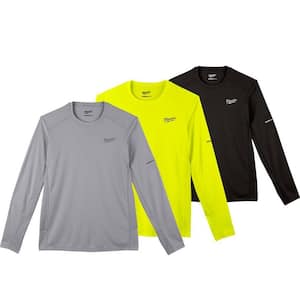 Men's Large Gray, High Visibility and Black WORKSKIN Light Weight Performance Long Sleeve T-Shirt (3-Pack)