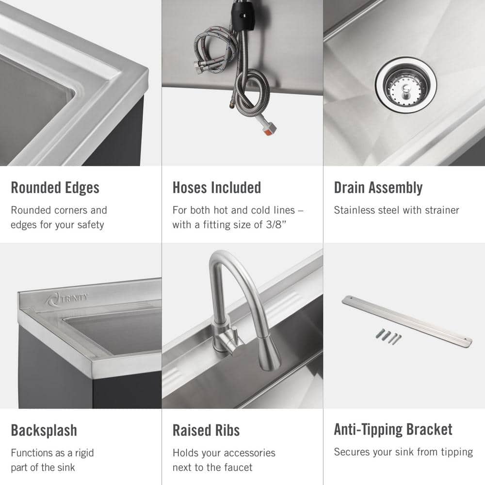 Stainless Steel Freestanding Utility Sink with Pull-Out Faucet