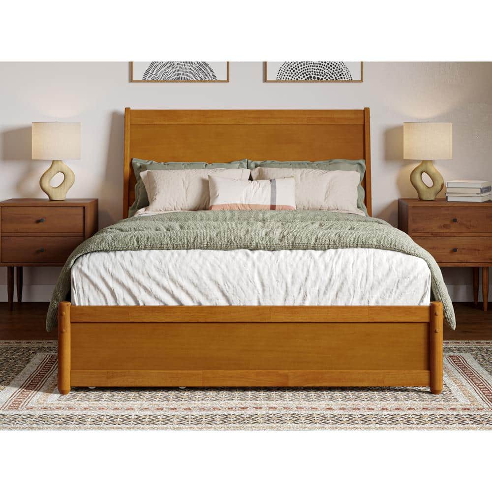 Light Toffee Full Wood Platform Bed with Storage Drawers