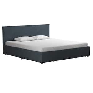 Kelly Navy Linen Upholstered King Bed with Storage