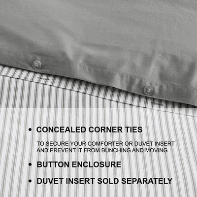 Ada 3-Piece Gray and White Stripe Duvet Cover Set