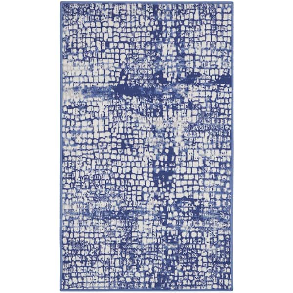 3 ft. x 5 ft. Ivory and Navy Blue Abstract Area Rug