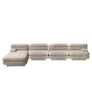 146.44 in. Square Arm 5-Piece Teddy Velvet Deep Seat Modular Sectional Sofa with Adjustable Armrest in Light Brown
