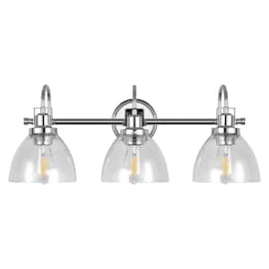 Industrial Rustic 25 in. 3-Light Brushed Nickel Seeded Glass Vanity Light, E26 Base (Bulbs Not Included)