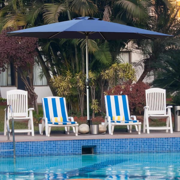 Otryad 10 ft. Aluminium Patio Market Umbrella, Outdoor Waterproof Table Umbrella with Push Button Tilt and Crank in Navy Blue