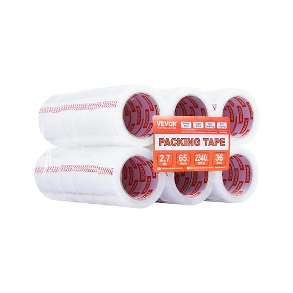 Clear Packing Tape, 3 in. Core, 36-Rolls 1.88 in. x 65 Yards Packing Tape, 2.7 Mil Thick, Kit Heavy Duty Packaging Tape