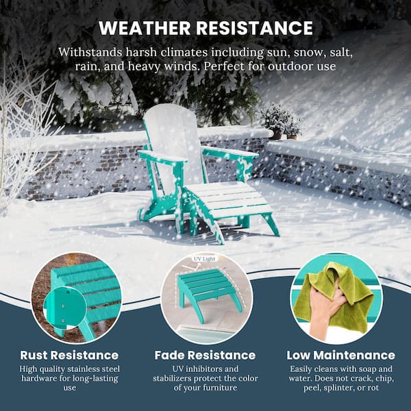 District Turquoise Outdoor Plastic Adirondack Chair Folding Ottoman