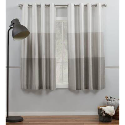 Dove Grey Striped Grommet Room Darkening Curtain - 54 in. W x 63 in. L (Set of 2)