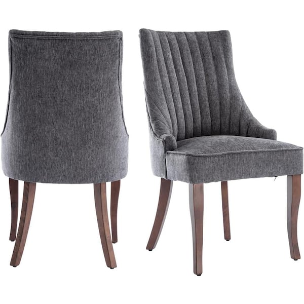 Mydepot Gray Tufted Back Soft Linen Upholstered Dining Chair (Set of 2)