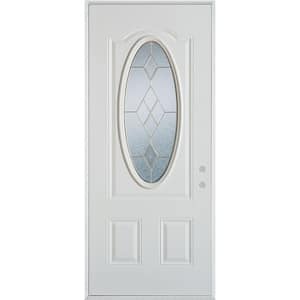 32 in. x 80 in. Geometric Brass 3/4 Oval Lite 2-Panel Painted White Left-Hand Inswing Steel Prehung Front Door