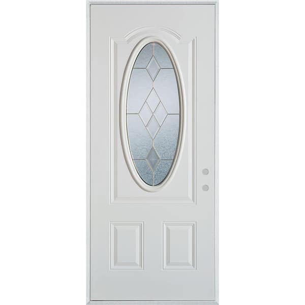 Stanley Doors 36 in. x 80 in. Geometric Zinc 3/4 Oval Lite 2-Panel Painted White Left-Hand Inswing Steel Prehung Front Door