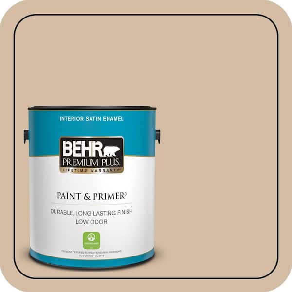 BEHR PREMIUM PLUS 1 gal. #290E-3 Classic Taupe Satin Enamel Low Odor Interior Paint & Primer
