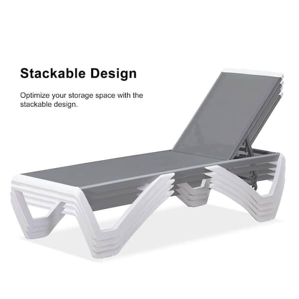 Patio Chair Set Plastic Outdoor Chaise Lounge Chairs with Table for Outside Beach in-Pool Lawn Poolside, Grey