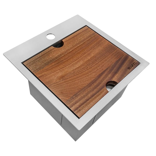 Vino 15 in. Drop-in Topmount Square Single Bowl 16-Gauge Stainless Steel RV Workstation Bar Prep Kitchen Sink