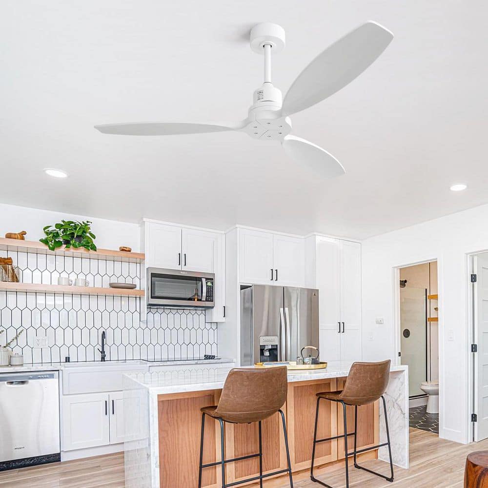 52 in. Indoor White Downrod Mount Standard Ceiling Fan with 3 Solid Wood Blades and Reversible DC Motor without Light price history on PriceWatchPro