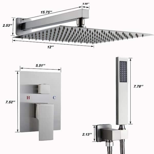 1-Spray Rainfall 12 in Dual Shower Head Wall Mount Fixed and Handheld Shower Faucet System 1.8 GPM in Brushed Nickel