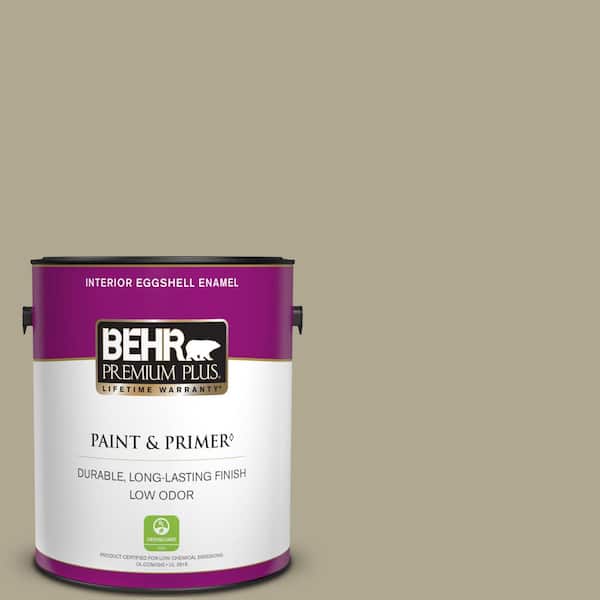BEHR PREMIUM PLUS 1 gal. #BXC-22 Field Khaki Eggshell Enamel Low Odor Interior Paint & Primer