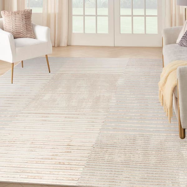 Brushstrokes Beige Silver 8 ft. x 10 ft. Abstract Contemporary Area Rug