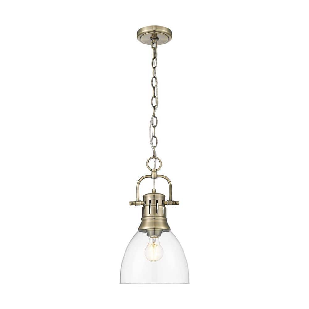 Duncan 100-Watt 1 Light Aged Brass Shaded Pendant Light with Clear Glass Shade, No Bulbs Included price history on PriceWatchPro