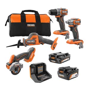 18V SubCompact Brushless Cordless 4-Tool Combo Kit with 2.0 Ah Battery, 4.0 Ah Battery, Charger, and Bag