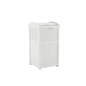Suncast Plastic Trash Hideaway 30 Gallon Beige Outdoor Trash Can with Lid,  Suitable for Patios, Decks and Backyards