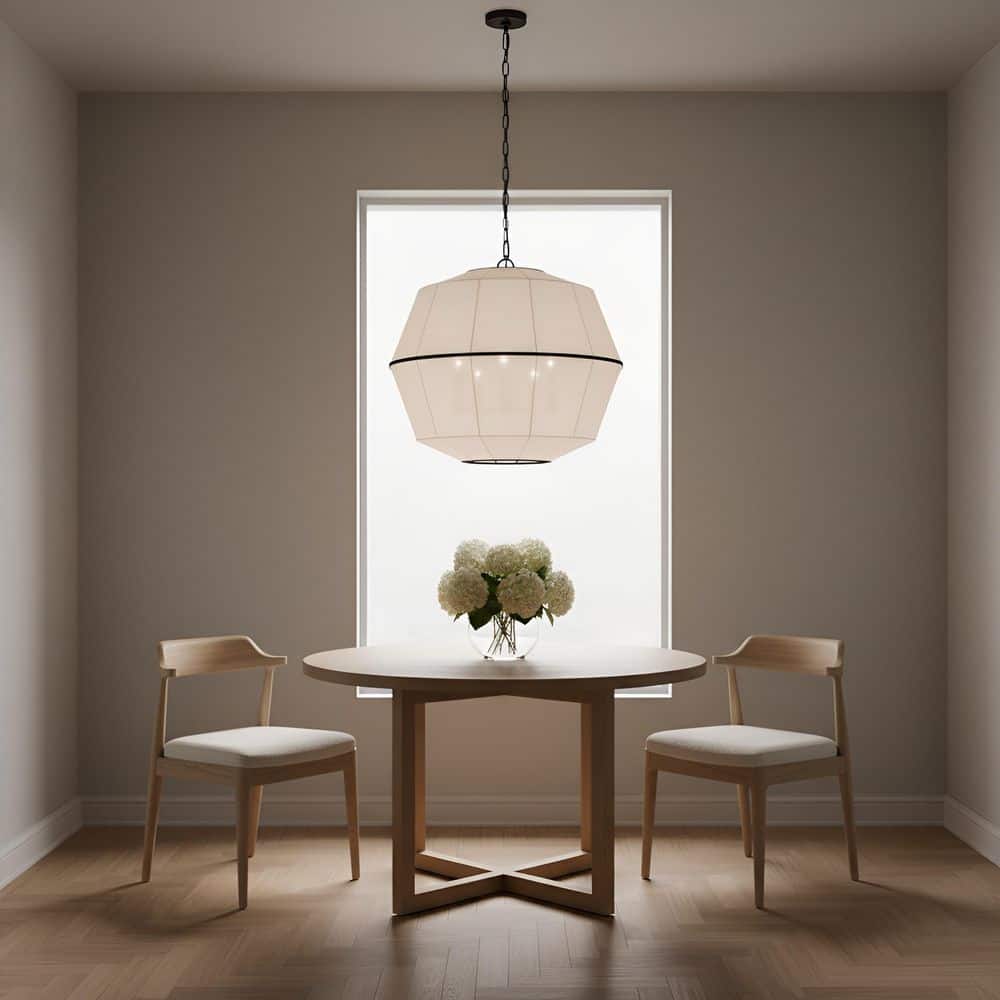 Hikari Large 5-Light Aged Iron Dining Room Pendant Chandelier with White Linen Shade price history on PriceWatchPro