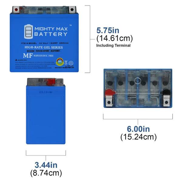 MIGHTY MAX BATTERY YTX14-BS GEL 12V 12AH for 2000-2006 Honda