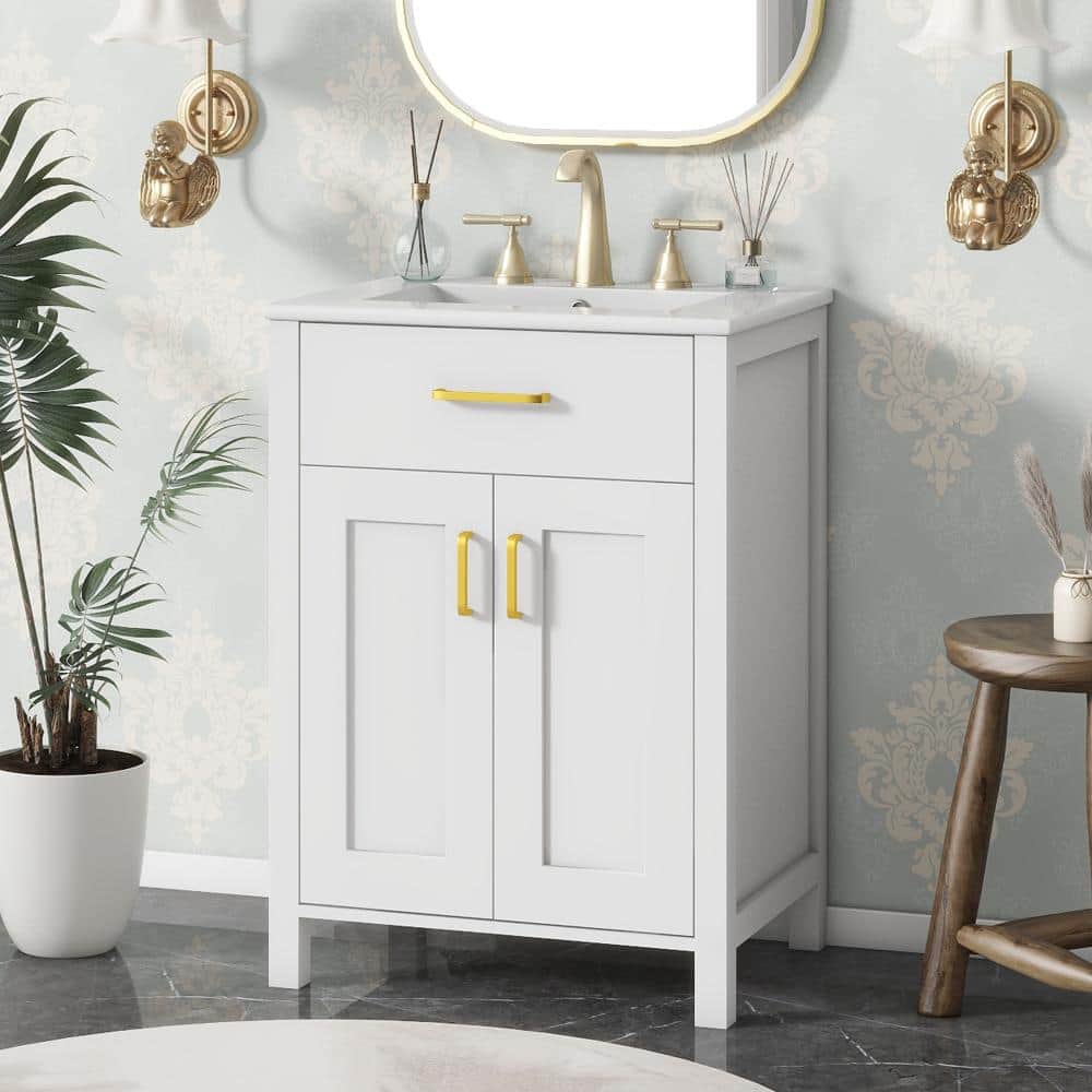 24.2 in. W White Space-Saving Bathroom Vanity with Ceramic Sink and 2 Soft-Close Doors price history on PriceWatchPro