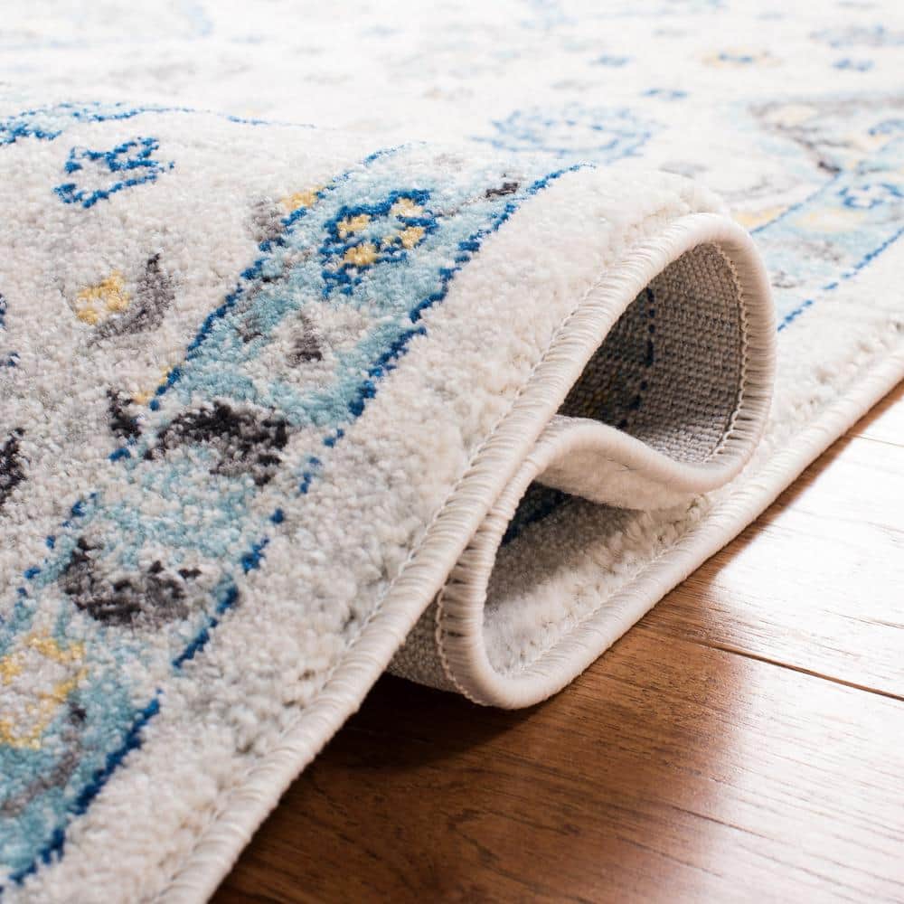 Ivory and Light Blue Synthetic Hand-knotted Runner Rug