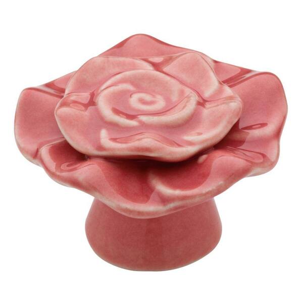 Liberty Ceramic Rose 1-1/4 in. (32mm) Pink Cabinet Knob