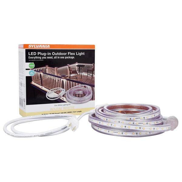 16.4 ft. 30-Watt Plug-In Outdoor Flex LED Landscape Lighting Set Deck Rail Light Bright White 3000K, White 16.4 ft. 30-Watt Plug-In Outdoor Flex LED Landscape Lighting Set Deck Rail Light Bright White 3000K, White