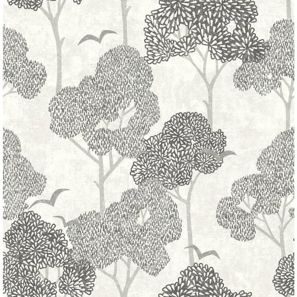 A-Street Prints Lykke Black Textured Tree Paper Glossy Non-Pasted Wallpaper Roll