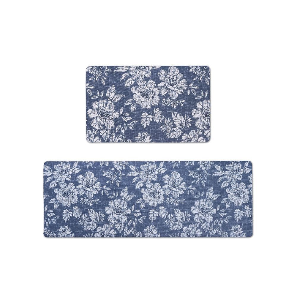 Navy Floral Anti-Fatigue Comfort Mats Set