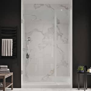 Tampa-Pro 38in. L x 36in. W x 75in. H Alcove Shower Kit w/Pivot Frameless Shower Door in Nickel w/Shelves and Shower Pan