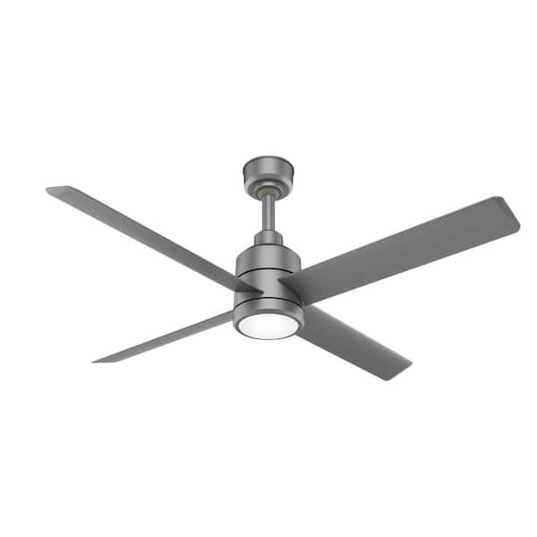 Hunter Industrial Trak 72 in. Integrated LED Indoor/Outdoor Matte Silver Commercial Ceiling Fan with Light and Wall Control