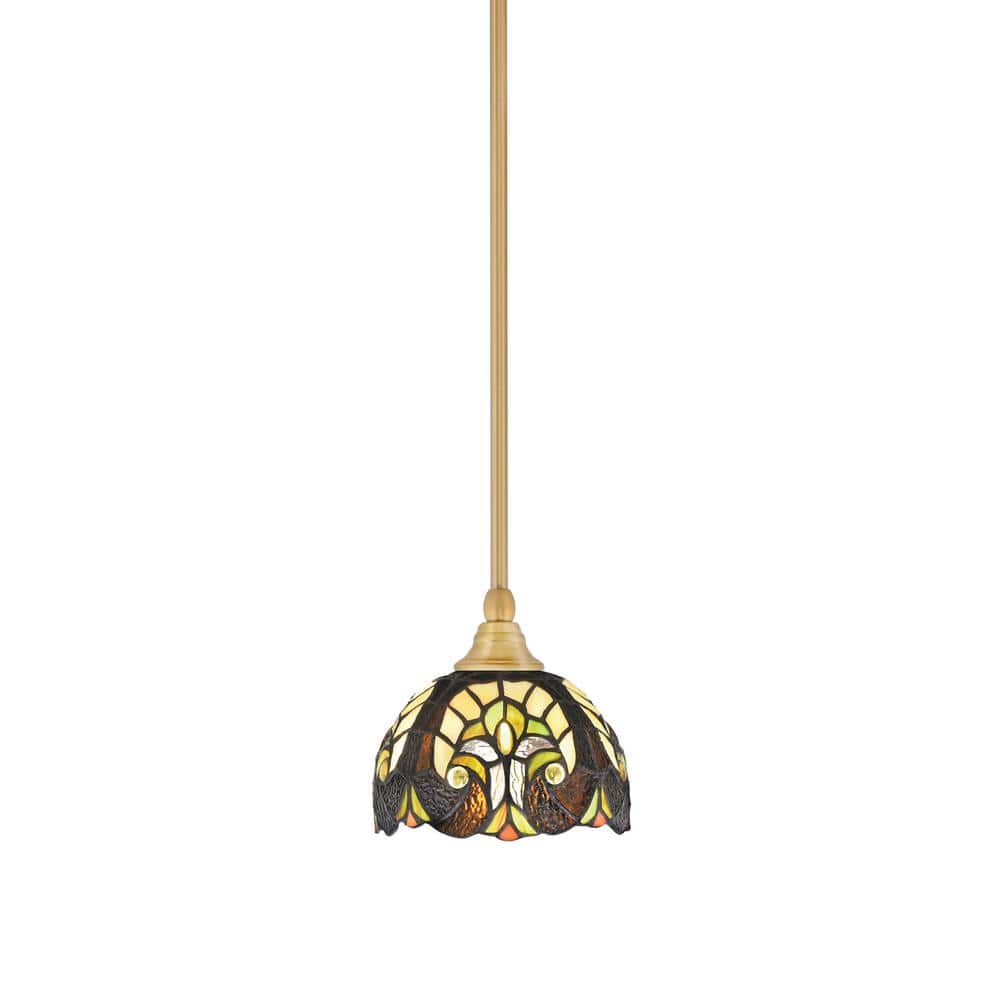 Sparta 100-Watt 1-Light New Age Brass Shaded Pendant Light Mini Pendant wit