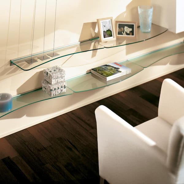 GLASSLINE 31.5 in. x 7-9.4 in. x 0.31 in. Clear Concave Glass Decorative Wall Shelf without Brackets