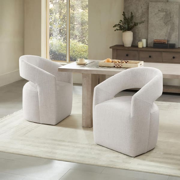Arcanix Wheat Fabric Upholstered Dining Chairs with Removable Casters No Assembly Armchair for Diningroom Livingroom