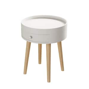 14.9 in. White Round-Top Wood Side Table with Storage Drawer