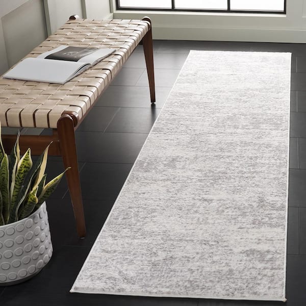 Amelia 2 ft. x 8 ft. Ivory/Light Gray Abstract Distressed Runner Rug