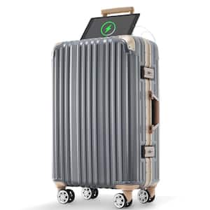 28 in. 24 in. Dark Gray Aluminum Hardside Spinner Luggage with USB Port, TSA Lock, Cup Holder, Travel Trolley Case