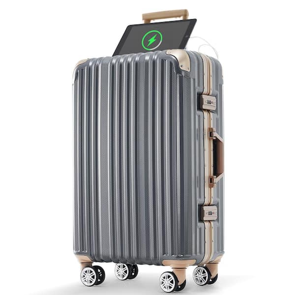 Merax 28 in. 24 in. Dark Gray ABS Hardside Spinner Luggage with USB Port Aluminum Bumper Corners Cup Holder CJXB0014AAT