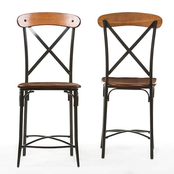 Baxton Studio Broxburn Light Brown Wood and Metal 2-Piece Counter Stool Set
