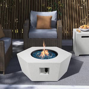 41 in. 50,000 BTU Off-white Hexagon Polygon Terrazzo Outdoor Propane Gas Fire Pit Table with Propane Tank Cover