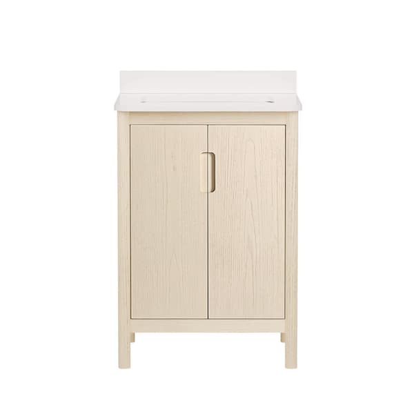 Montrose 25 in. Single Sink Natural Elm Bath Vanity with White Quartz Top (Assembled)