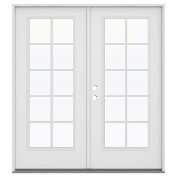 JELD-WEN 60 in. x 80 in. Right-Hand/Inswing Low-E 10 Lite Primed Steel Double Prehung Patio Door