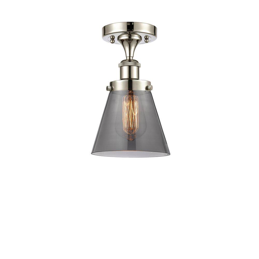 Cone 6 in. 1-Light Polished Nickel Industrial Semi-Flush Mount with Smoked Glass Shade price history on PriceWatchPro