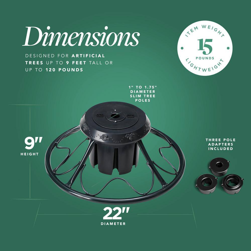 Home Heritage 22-Inch Black Metal Rotating Christmas Tree Stand